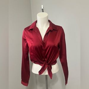 Fashion Nova- XS Red Silk Button Down